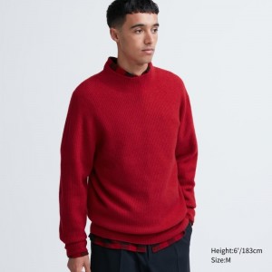 Men Uniqlo 3d Knit Souffle Yarn Mock Neck Sweaters Red | 7973778