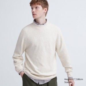 Men Uniqlo 3d Knit Souffle Yarn Mock Neck Sweaters White | 8629054