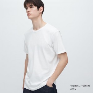Men Uniqlo Airism Cotton Crew Neck T Shirts White | 27448