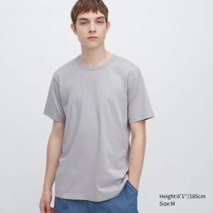 Men Uniqlo Airism Cotton Crew Neck T Shirts Grey | 8021546