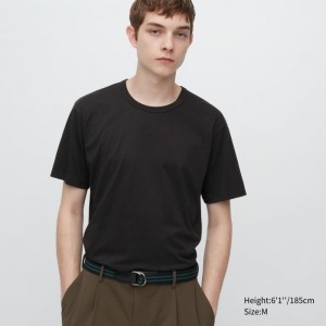 Men Uniqlo Airism Cotton Crew Neck T Shirts Black | 6379857