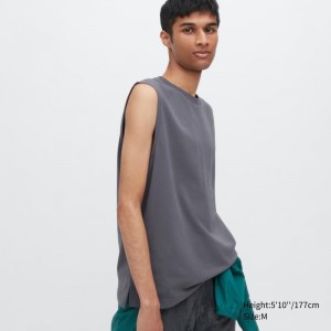 Men Uniqlo Airism Cotton Sleeveless T Shirts Grey | 3100682