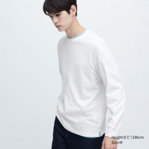 Men Uniqlo Airism Cotton Uv Protection Crew Neck T Shirts White | 72463