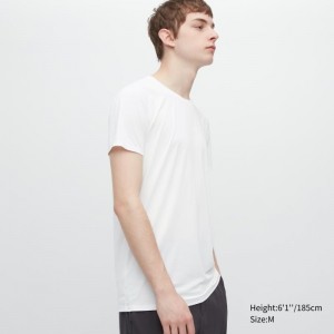Men Uniqlo Airism Crew Neck Short-sleeve T Shirts White | 5534352