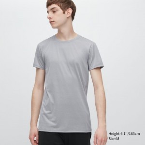 Men Uniqlo Airism Crew Neck Short-sleeve T Shirts Grey | 9755536