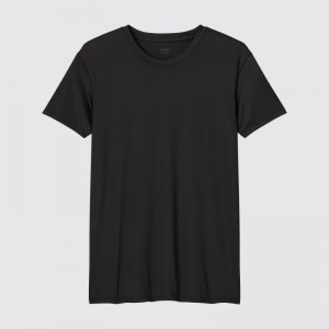 Men Uniqlo Airism Crew Neck Short-sleeve T Shirts Black | 6627532