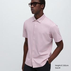 Men Uniqlo Airism Full Open Short-sleeve Polo Shirts Pink | 5676457