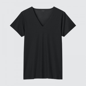Men Uniqlo Airism Mesh Anti-odor V-neck T Shirts Black | 3908622
