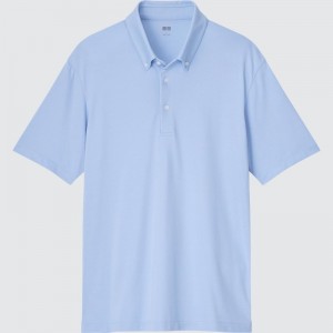 Men Uniqlo Airism Pique Short-sleeve Polo Shirts Blue | 7841618