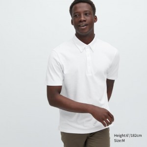 Men Uniqlo Airism Pique Short-sleeve Polo Shirts White | 8989569