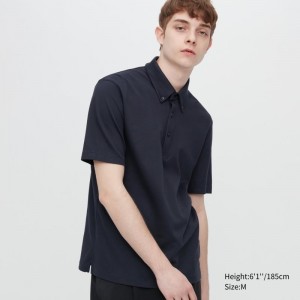 Men Uniqlo Airism Pique Short-sleeve Polo Shirts Navy | 3137170