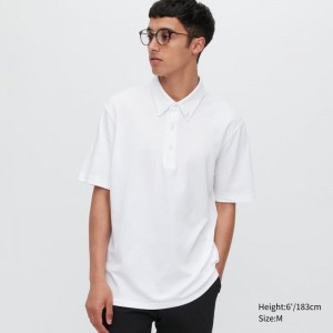 Men Uniqlo Airism Pique Short-sleeve Polo Shirts White | 8884445