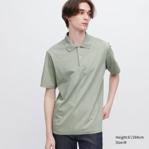 Men Uniqlo Airism Regular Collar Polo Shirts Green | 3102829