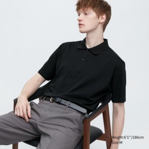 Men Uniqlo Airism Regular Collar Polo Shirts Black | 8730546