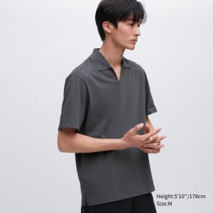 Men Uniqlo Airism Skipper Collar Polo Shirts Grey | 210948
