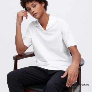 Men Uniqlo Airism Skipper Collar Polo Shirts White | 9528094