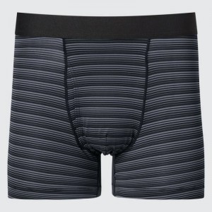 Men Uniqlo Airism Striped Boxers Underwear Black | 3801476