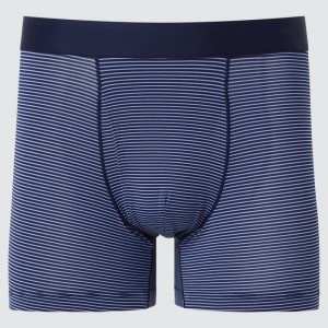 Men Uniqlo Airism Striped Boxers Underwear Navy | 3717342