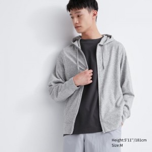 Men Uniqlo Airism Uv Protection Full-zip Hoodie Grey | 4496856