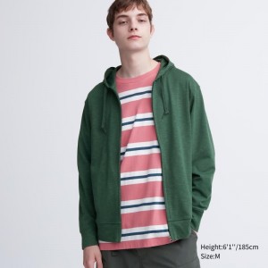 Men Uniqlo Airism Uv Protection Full-zip Hoodie Green | 4837461