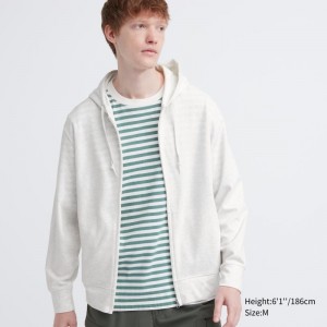 Men Uniqlo Airism Uv Protection Full-zip Hoodie White | 504175