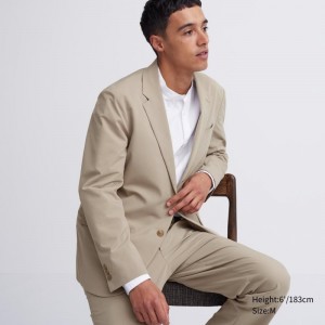 Men Uniqlo Airsense Cotton Like Ultra Light Jackets Beige | 9573853