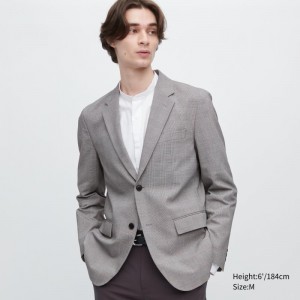 Men Uniqlo Airsense Wool Like Glen Check Ultra Light Jackets Grey | 3738501