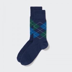 Men Uniqlo Argyle Socks Navy | 7104650