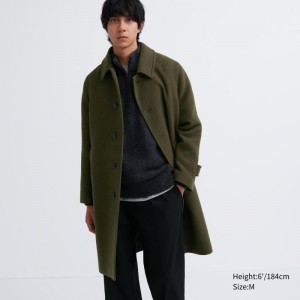 Men Uniqlo Balmacaan Coats Olive | 5804966