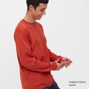 Men Uniqlo Brushed Cotton Crew Neck Long-sleeve T Shirts Red | 2326376