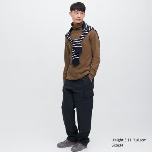 Men Uniqlo Brushed Cotton Turtleneck Long-sleeve T Shirts Brown | 9737924