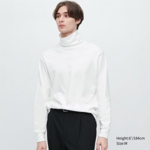Men Uniqlo Brushed Cotton Turtleneck Long-sleeve T Shirts White | 7310965