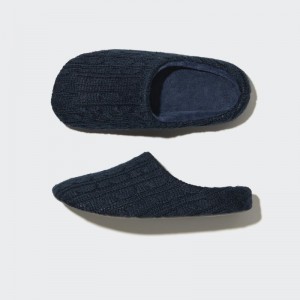 Men Uniqlo Cable Knit Rubber Sole Slippers Navy | 7159034