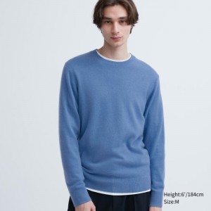 Men Uniqlo Cashmere Crew Neck Long-sleeve Sweaters Blue | 4611890