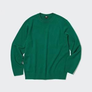Men Uniqlo Cashmere Crew Neck Long-sleeve Sweaters Green | 1753625