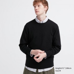 Men Uniqlo Cashmere Crew Neck Long-sleeve Sweaters Black | 9359533