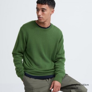 Men Uniqlo Cashmere Crew Neck Long-sleeve Sweaters Green | 9227751