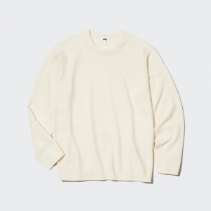 Men Uniqlo Cashmere Crew Neck Long-sleeve Sweaters White | 1664976