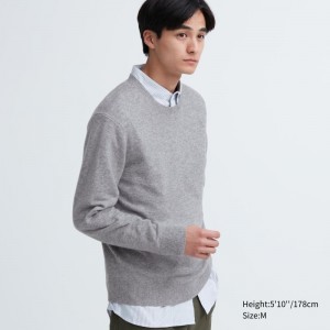 Men Uniqlo Cashmere Crew Neck Long-sleeve Sweaters Grey | 875926