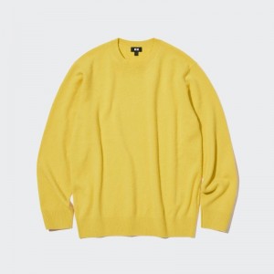 Men Uniqlo Cashmere Crew Neck Long-sleeve Sweaters Yellow | 4425230