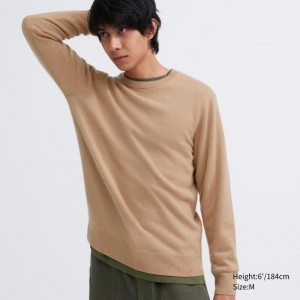 Men Uniqlo Cashmere Crew Neck Long-sleeve Sweaters Beige | 2718985
