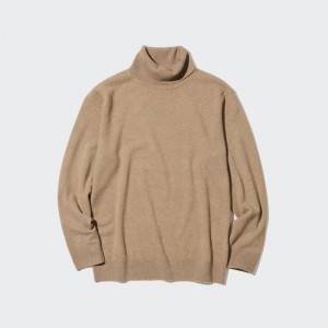 Men Uniqlo Cashmere Turtleneck Long-sleeve Sweaters Khaki | 5924843