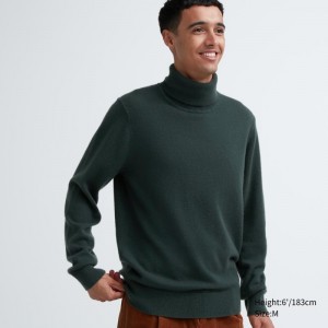 Men Uniqlo Cashmere Turtleneck Long-sleeve Sweaters Olive | 4961672