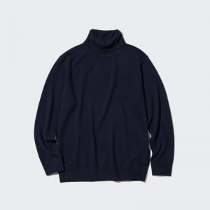 Men Uniqlo Cashmere Turtleneck Long-sleeve Sweaters Navy | 4323820