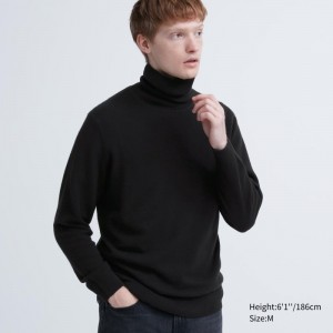 Men Uniqlo Cashmere Turtleneck Long-sleeve Sweaters Black | 76253
