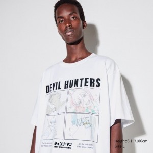 Men Uniqlo Chainsaw Man × Kosuke Kawamura Short Sleeve Ut Oversized T Shirts White | 2784133