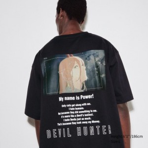 Men Uniqlo Chainsaw Man × Kosuke Kawamura Short Sleeve Ut Oversized T Shirts Black | 7836617