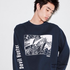 Men Uniqlo Chainsaw Man × Kosuke Kawamura Ut Long-sleeve Graphic T Shirts Navy | 2502941