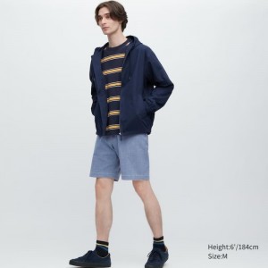 Men Uniqlo Chambray Stretch Easy Shorts Blue | 2783487