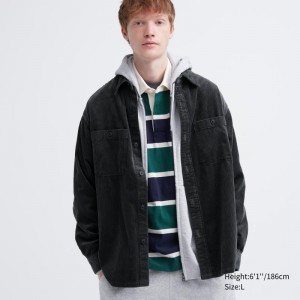 Men Uniqlo Corduroy Work Long-sleeve Shirts Grey | 933113